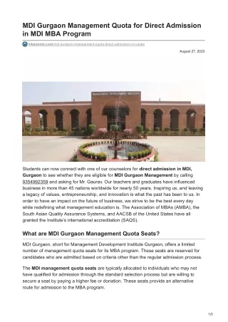 MDI Gurgaon Management Quota for Direct Admission in MDI MBA Program-mbaquota.com-