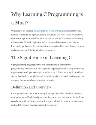 Why Learning C Programming is a Must