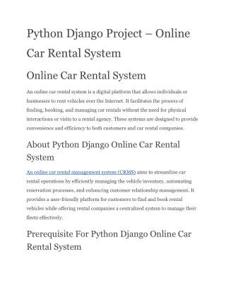 Python Django Project – Online Car Rental System