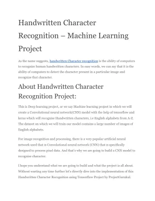 Handwritten Character Recognition – Machine Learning Project