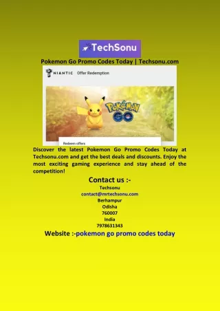 Pokemon Go Promo Codes Today  Techsonu com