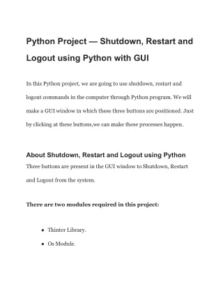 Python Project — Shutdown, Restart and Logout using Python with GUI