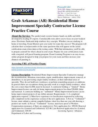 Grab Arkansas (AR) Residential Home Improvement Specialty Contractor License Pra