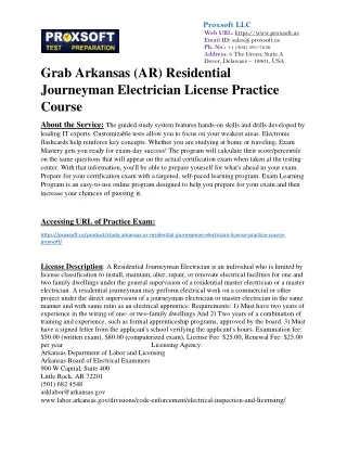 Grab Arkansas (AR) Residential Journeyman Electrician License Practice Course