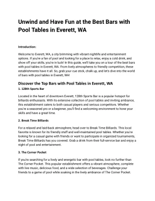 Unwind and Have Fun at the Best Bars with Pool Tables in Everett, WA