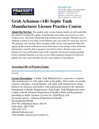 Grab Arkansas (AR) Septic Tank Manufacturer License Practice Course