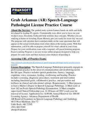 Grab Arkansas (AR) Speech-Language Pathologist License Practice Course