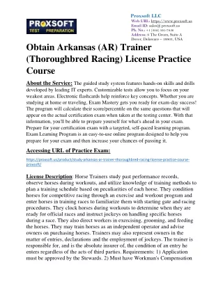 Obtain Arkansas (AR) Trainer (Thoroughbred Racing) License Practice Course