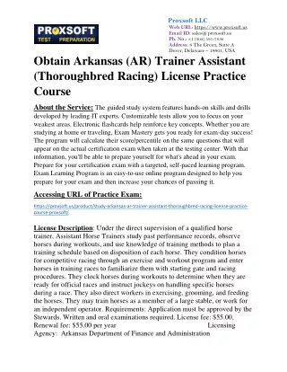 Obtain Arkansas (AR) Trainer Assistant (Thoroughbred Racing) License Practice Co