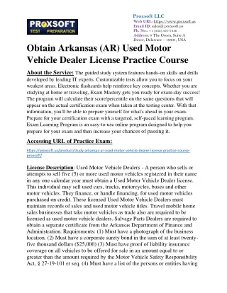 Obtain Arkansas (AR) Used Motor Vehicle Dealer License Practice Course