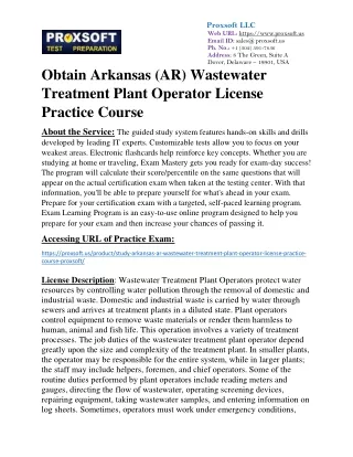 Obtain Arkansas (AR) Wastewater Treatment Plant Operator License Practice Course