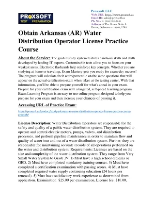 Obtain Arkansas (AR) Water Distribution Operator License Practice Course