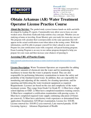 Obtain Arkansas (AR) Water Treatment Operator License Practice Course