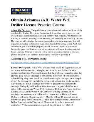 Obtain Arkansas (AR) Water Well Driller License Practice Course