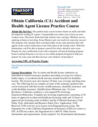 Obtain California (CA) Accident and Health Agent License Practice Course