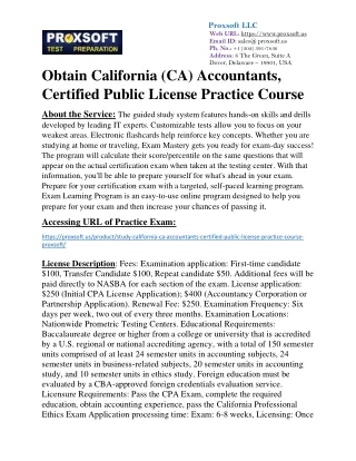 Obtain California (CA) Accountants, Certified Public License Practice Course