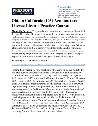 Obtain California (CA) Acupuncture License License Practice Course