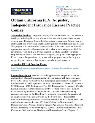 Obtain California (CA) Adjuster, Independent Insurance License Practice Course