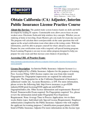 Obtain California (CA) Adjuster, Interim Public Insurance License Practice Cours