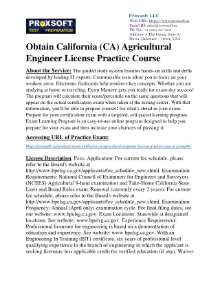 Obtain California (CA) Agricultural Engineer License Practice Course