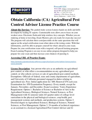 Obtain California (CA) Agricultural Pest Control Adviser License Practice Course