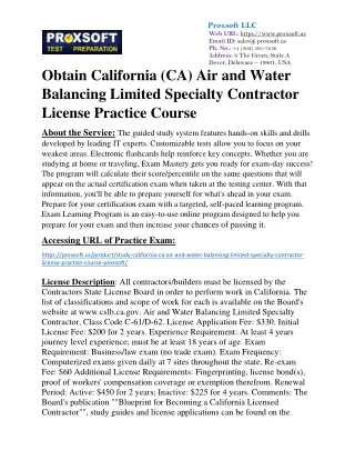 Obtain California (CA) Air and Water Balancing Limited Specialty Contractor Lice