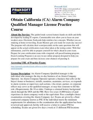 Obtain California (CA) Alarm Company Qualified Manager License Practice Course