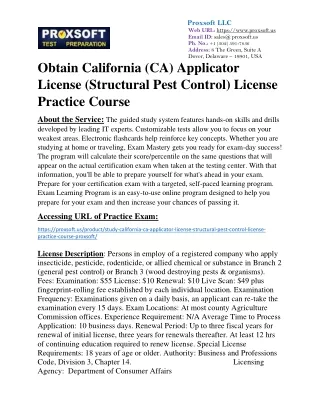 Obtain California (CA) Applicator License (Structural Pest Control) License Prac