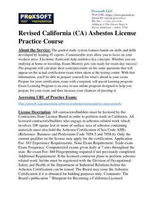 Revised California (CA) Asbestos License Practice Course