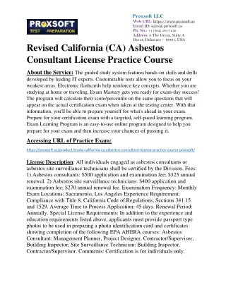 Revised California (CA) Asbestos Consultant License Practice Course