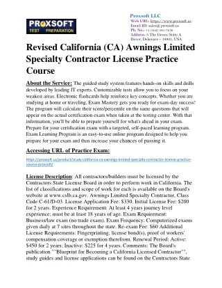 Revised California (CA) Awnings Limited Specialty Contractor License Practice Co