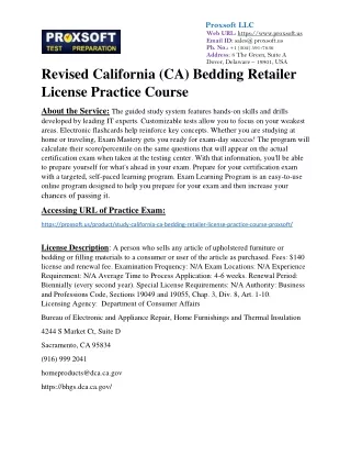 Revised California (CA) Bedding Retailer License Practice Course