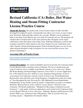 Revised California (CA) Boiler, Hot Water Heating and Steam Fitting Contractor L
