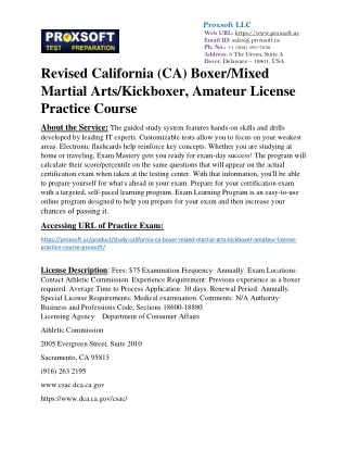 Revised California (CA) Boxer/Mixed Martial Arts/Kickboxer, Amateur License Prac