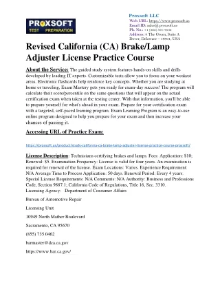 Revised California (CA) Brake/Lamp Adjuster License Practice Course