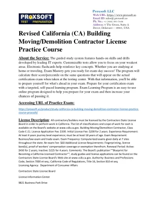 Revised California (CA) Building Moving/Demolition Contractor License Practice C