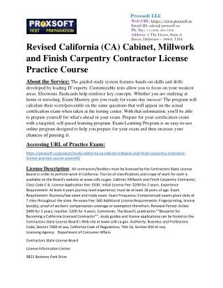 Revised California (CA) Cabinet, Millwork and Finish Carpentry Contractor Licens