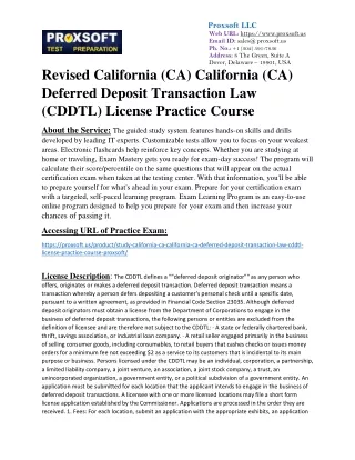 Revised California (CA) California (CA) Deferred Deposit Transaction Law (CDDTL)