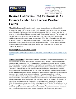 Revised California (CA) California (CA) Finance Lender Law License Practice Cour