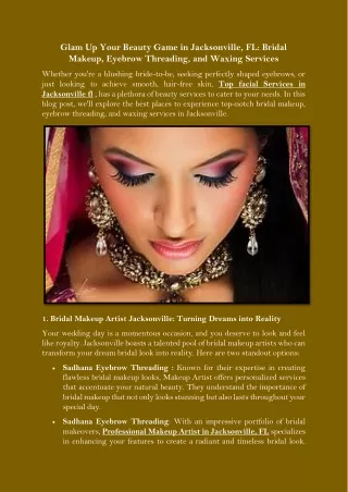 Glam Up Your Beauty Game in Jacksonville, FL Bridal Makeup, Eyebrow Threading, and Waxing Services