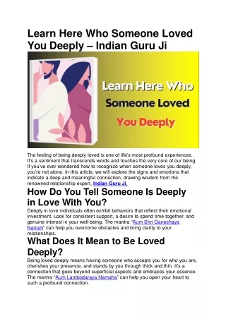 Learn Here Who Someone Loved You Deeply – Indian Guru Ji