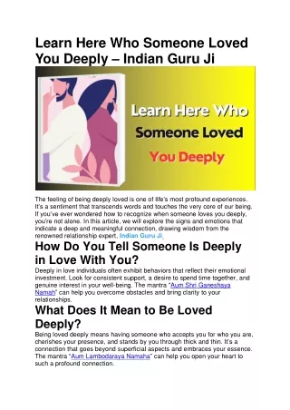 Learn Here Who Someone Loved You Deeply – Indian Guru Ji