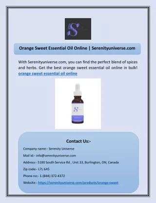 Orange Sweet Essential Oil Online | Serenityuniverse.com