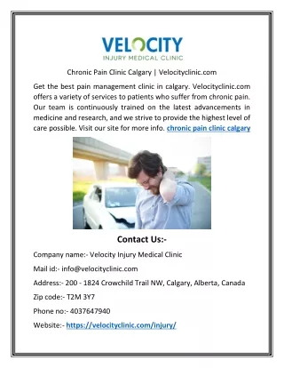 Chronic Pain Clinic Calgary | Velocityclinic.com