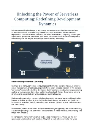 Unlocking the Power of Serverless Computing: Redefining Development Dynamics