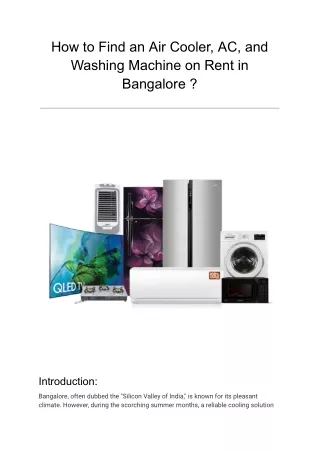 How to Find an Air Cooler, AC, and Washing Machine on Rent in Bangalore