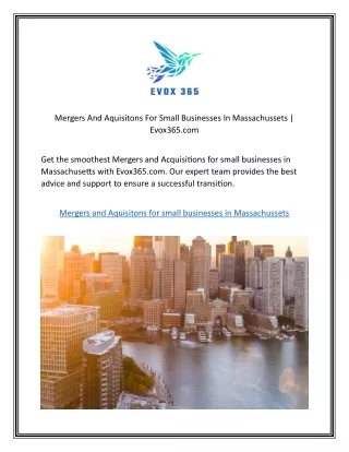 Mergers And Aquisitons For Small Businesses In Massachussets Evox365