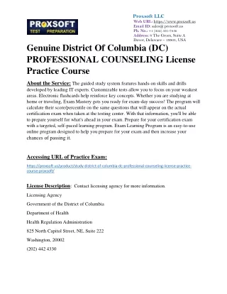 Genuine District Of Columbia (DC) PROFESSIONAL COUNSELING License Practice Cours