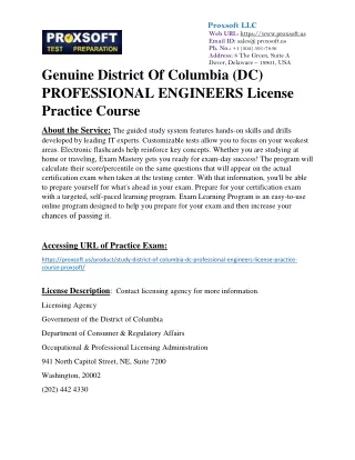 Genuine District Of Columbia (DC) PROFESSIONAL ENGINEERS License Practice Course