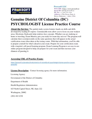 Genuine District Of Columbia (DC) PSYCHOLOGIST License Practice Course